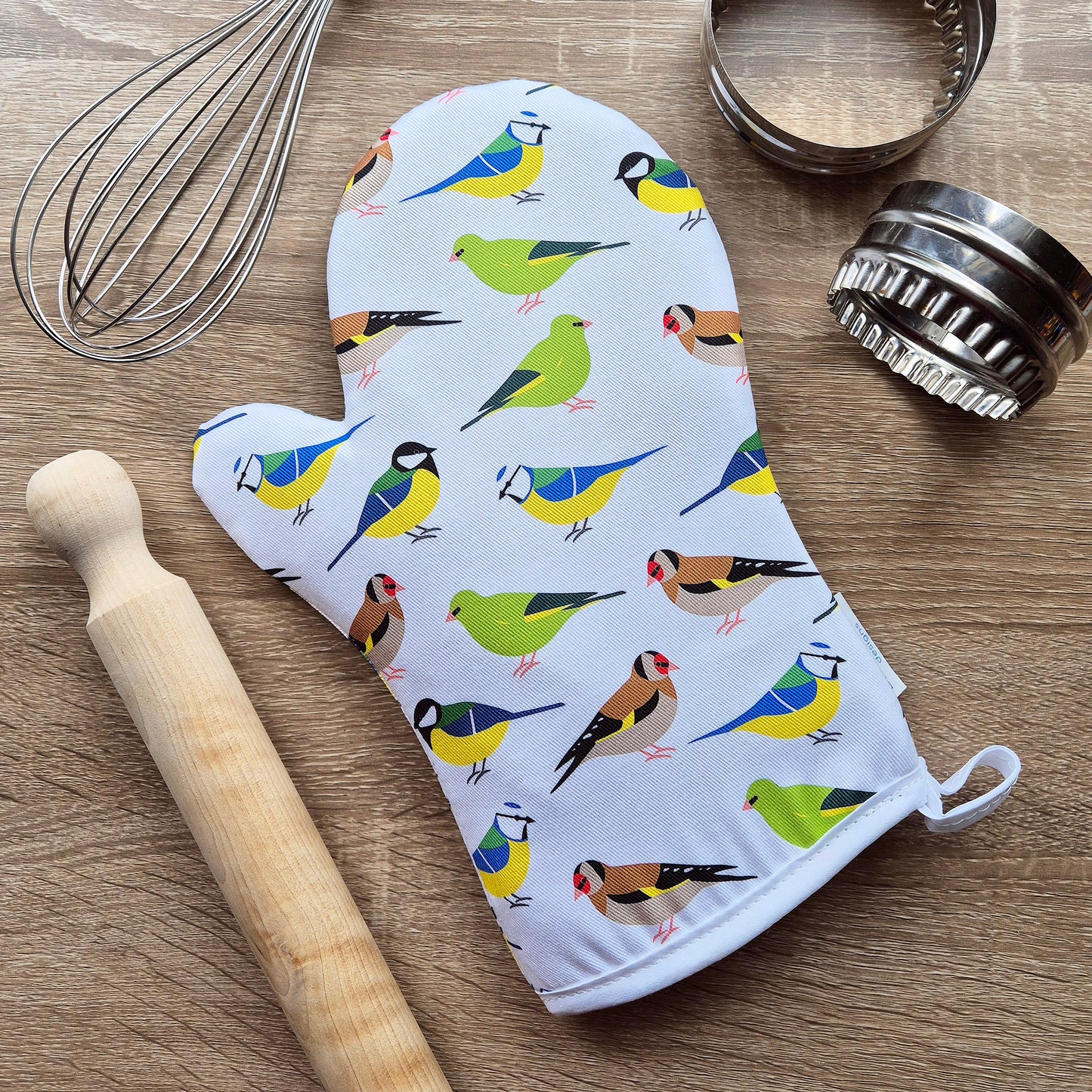 Garden Birds pattern single oven glove