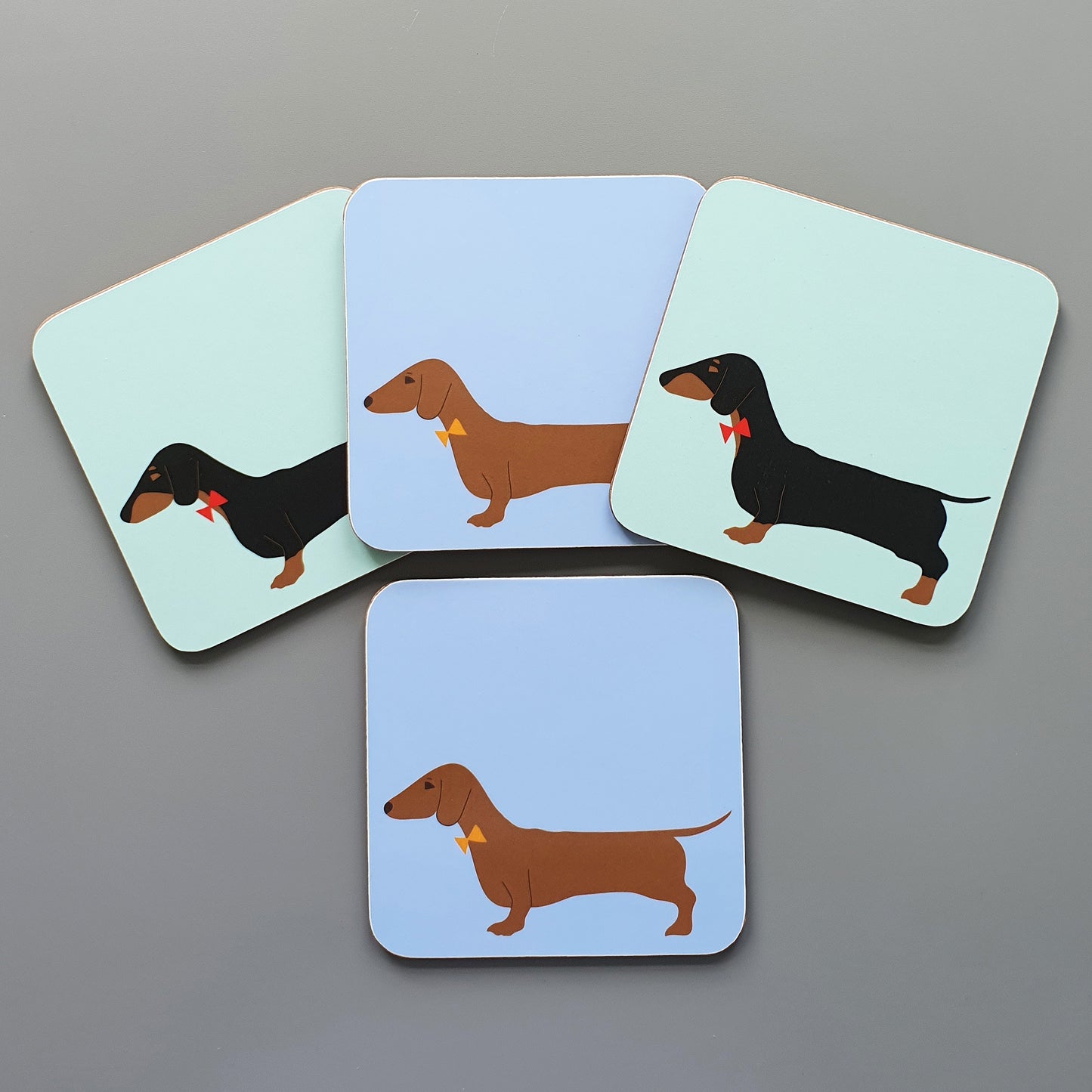 Dachshund mixed coaster set - red and black & tan