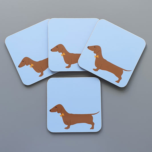 Set of 4 red Dachshund coasters